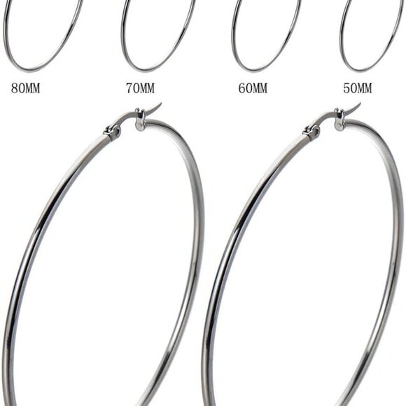 Statement 80mm Stainless Steel Huggie Earrings in Elegant Silver Finish - Picture 2 of 5